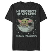 Men's Star Wars: The Mandalorian The Child Protects Attacks Naps Graphic Tee Black X Large